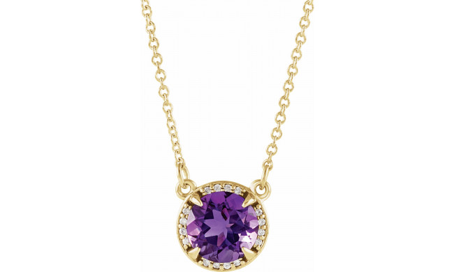 14K Yellow 8 mm Round Amethyst & .05 CTW Diamond 16 Necklace - 8590570003P