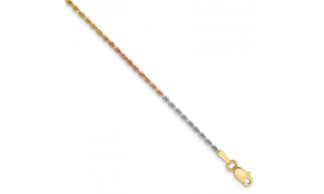 Quality Gold 14k Tri-Color 1.5mm Diamond-cut Rope Chain Anklet - 012TC-10