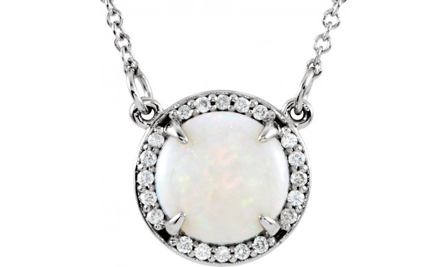 14K White Opal & .05 CTW Diamond 16 Necklace - 85906101P