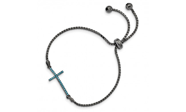 Quality Gold Sterling Silver Black-Rhodium Dyed White Howlite Cross Adjust. Bracelet - QG4635