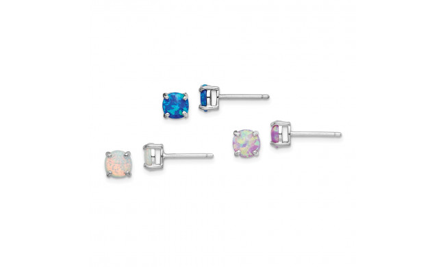 Quality Gold Sterling Silver Rhodium-plated Created Opal Set of 3 Stud Earrings - QE15240