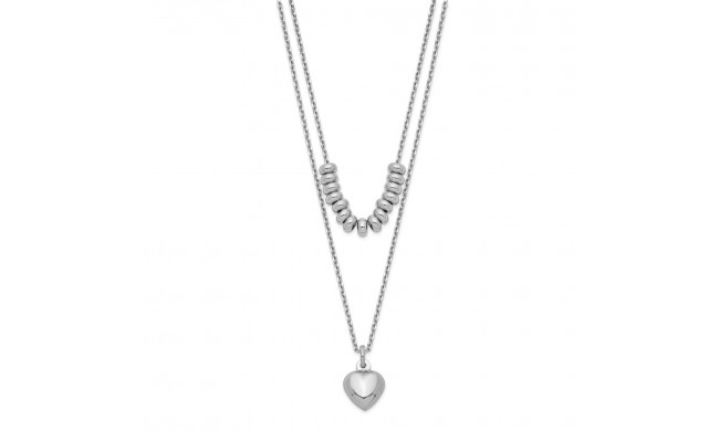 Quality Gold Sterling Silver Rhodium-plated 2-Strand Beads & Heart Dangle Necklace - QG5268-16