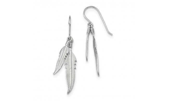 Quality Gold Sterling Silver Rhodium-plated Polished Feathers Dangle Earrings - QE13482