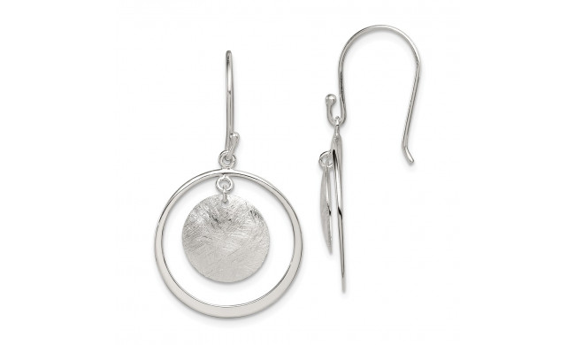 Quality Gold Sterling Silver Polish. Text. Circles Dangle Shepherd Hook Earrings - QE12103