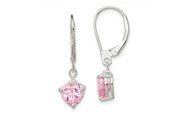 Quality Gold Sterling Silver Pink CZ Leverback Dangle Earrings - QE9438