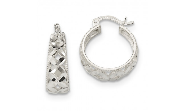 Quality Gold Sterling Silver Open Diamond Cut Hoop Earrings - QE13243