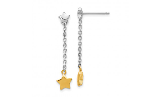 Quality Gold Sterling Silver Rhodium-plated & Gold-plated Star Dangle Post Earrings - QE14082