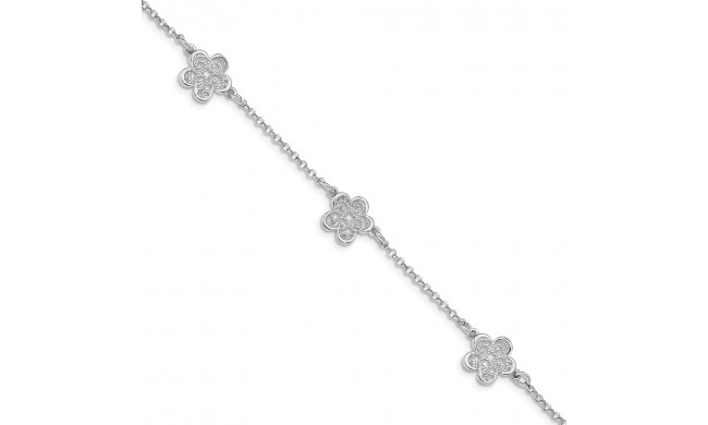 Quality Gold Sterling Silver Rhodium-plated Polished Filigree Flower Bracelet - QG4824-7