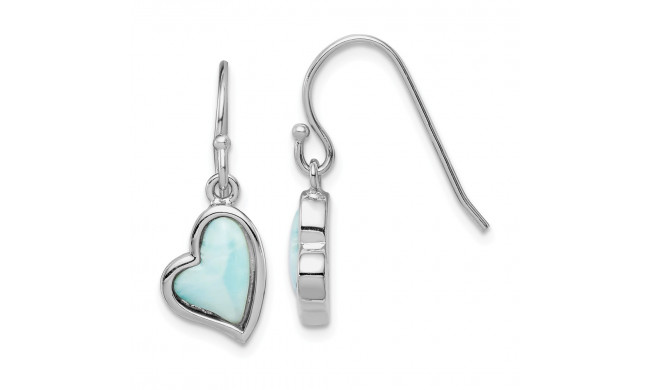 Quality Gold Sterling Silver Rhodium-plated Light Blue Larimar Heart Dangle Earrings - QE14446