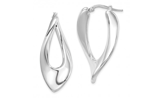 Quality Gold Sterling Silver Polished Rhodium Plated Hollow Twisted Hoop Earrings - QE8313