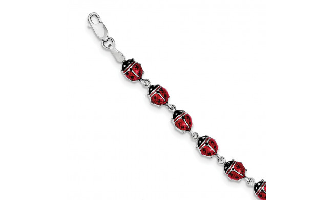 Quality Gold Sterling Silver Rhodium Polished Enameled Lady Bug Bracelet - QG3443-7