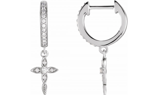 14K White 1/8 Diamond Cross Hoop Earrings - 871876001P