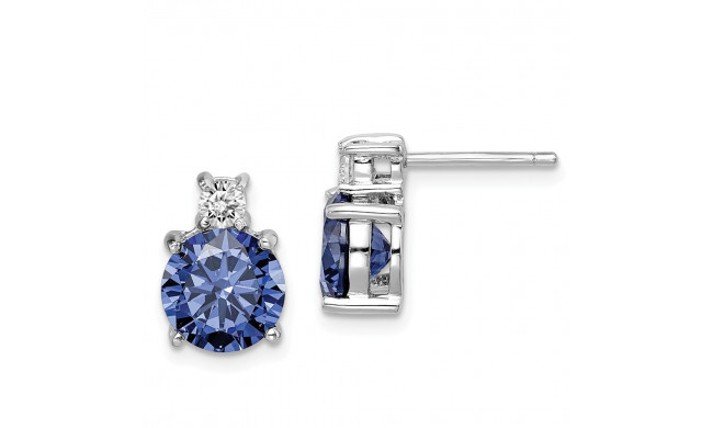 Quality Gold Sterling Silver Rhod-plated Blue and White CZ Stud Earrings - QE14261