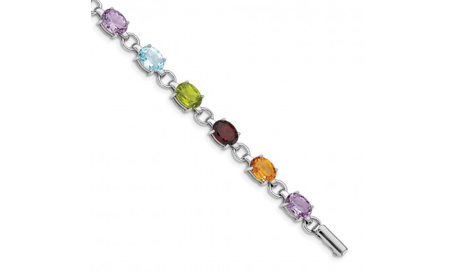 Quality Gold Sterling Silver Rhodium-plated Circle & Oval Multi-gemstone Bracelet - QG4926-7.25