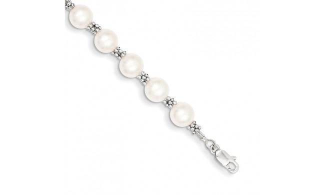 Quality Gold 14k White Gold White Round Freshwater Cultured Pearl Bracelet - XF155-7.25