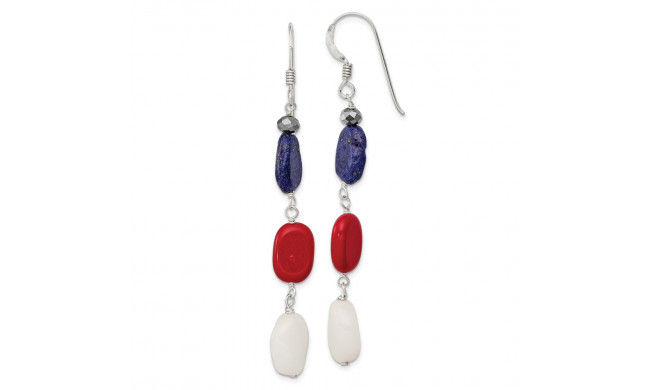 Quality Gold Sterling Silver Red Coral Crystal White Jade Lapis Dangle Earrings - QE9719