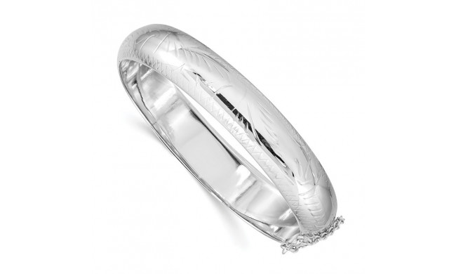 Quality Gold Sterling Silver Rhodium-plated 12mm Fancy Hinged Bangle Bracelet - QB33