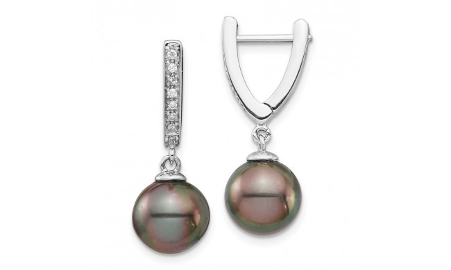 Quality Gold 14k Round Saltwater Cultured Tahitian Pearl Dangle Earrings - XF733E