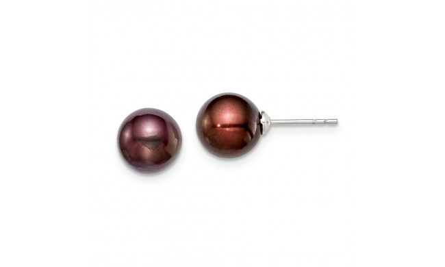 Quality Gold Sterling Silver 8-9mm Coffee FW Cultured Round Pearl Stud Earrings - QE12711