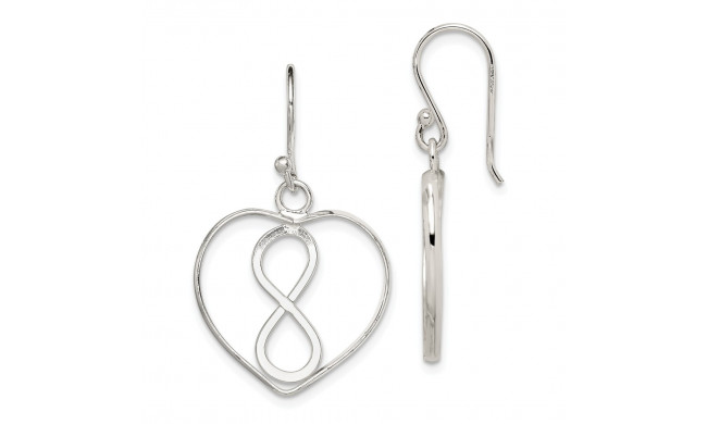 Quality Gold Sterling Silver Open Heart with Infinity Symbol Dangle Earrings - QE8915