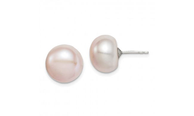 Quality Gold Sterling Silver 11-12mm Pink FW Cultured Button Pearl Stud Earrings - QE12687
