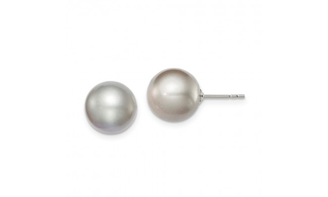 Quality Gold Sterling Silver 10-11mm Grey FW Cultured Round Pearl Stud Earrings - QE12717