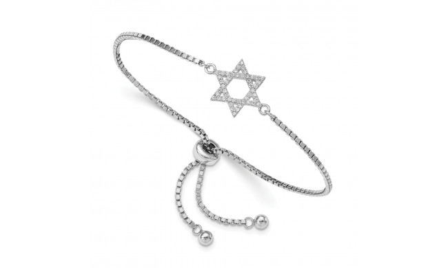 Quality Gold Sterling Silver Rhodium-plated CZ Star of David Adjustable Bracelet - QG4759