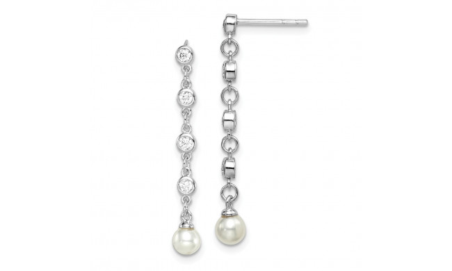 Quality Gold Sterling Silver Rhodium-plated CZ and Glass Pearl Dangle Post Earrings - QE15350
