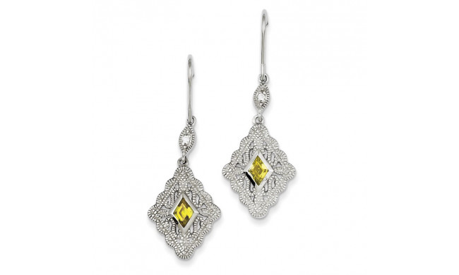 Quality Gold Sterling Silver Yellow & Clear CZ Dangle Earrings - QE5223