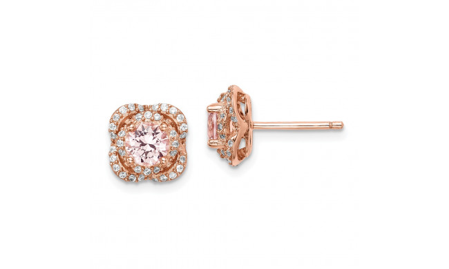 Quality Gold Sterling Silver Rose Gold-plated Imitation Pink Sapp  White CZ Stud Earring - QE14532