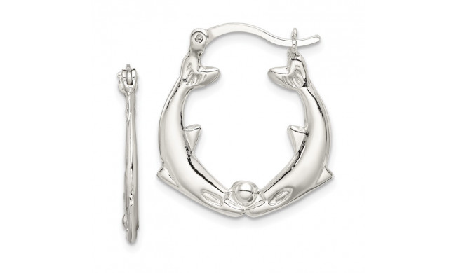 Quality Gold Sterling Silver Kissing Dolphins Hoop Earrings - QE256