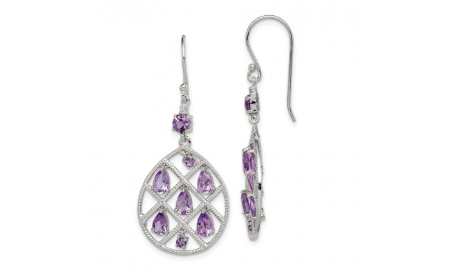 Quality Gold Sterling Silver Amethyst Teardrop Dangle Earrings - QE9610