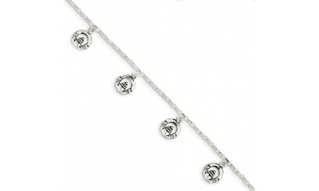 Quality Gold Sterling Silver Antiqued Claddagh Bracelet - QG3005-7