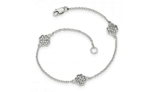 Quality Gold Sterling Silver Polished CZ Four Leaf Clover Bracelet - QG3910-7