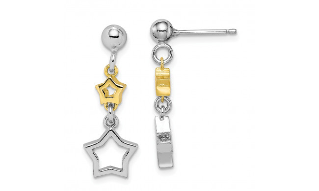 Quality Gold Sterling Silver Rhodium-plated with Yellow Tone Star Dangle Earrings - QE15307
