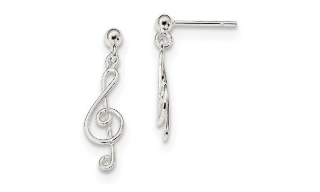 Quality Gold Sterling Silver Polished Treble Clef Post Dangle Earrings - QE13546