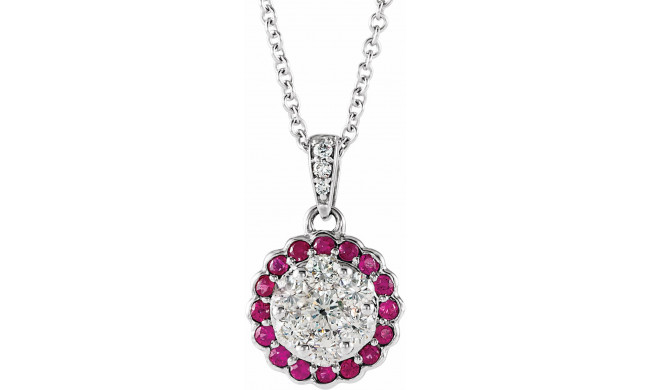 14K White Ruby & 1/3 CTW Diamond Necklace - 65201560000P