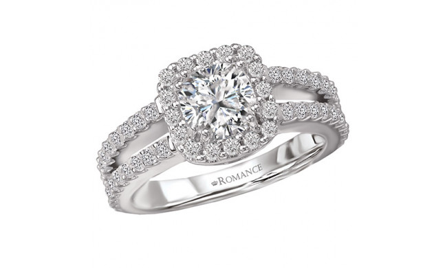 18k White Gold Split Shank Halo Semi-Mount Engagement Ring
