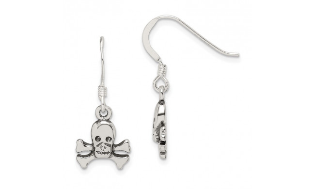 Quality Gold Sterling Silver Skull & Bones Dangle Earrings - QE4761