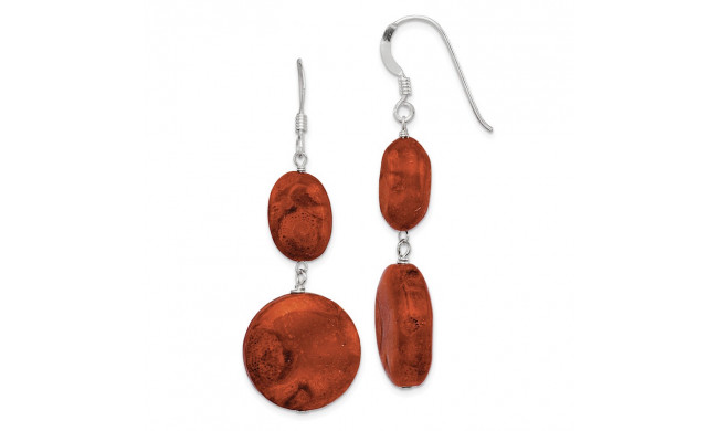 Quality Gold Sterling Silver Reconstituted Red Coral Dangle Earrings - QE6212