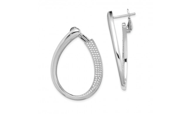 Quality Gold Sterling Silver Rhodium-plated CZ Pave Front and Back Oval Hoop Earrings - QE15389