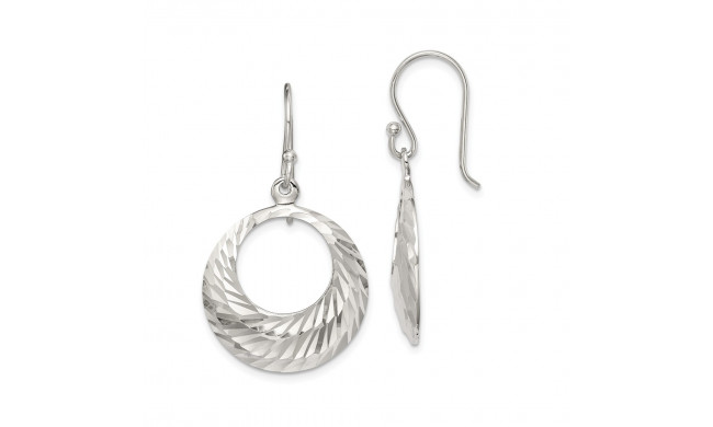 Quality Gold Sterling Silver Diamond-cut Dangle Hoops Earrings - QE14803