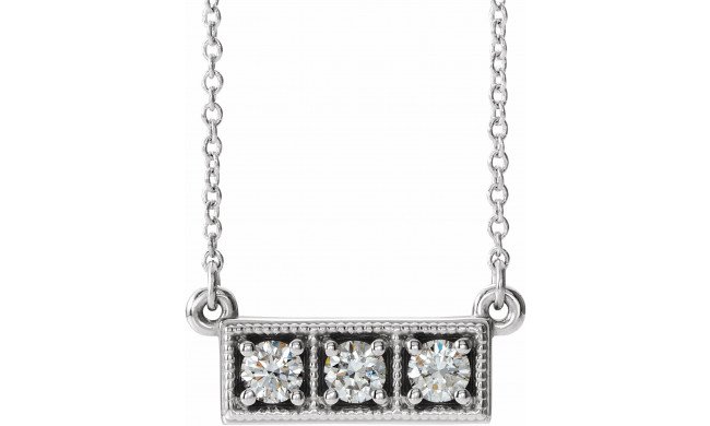 14K White 1/3 CTW Diamond Three-Stone Granulated Bar 16-18 Necklace - 8661260010P