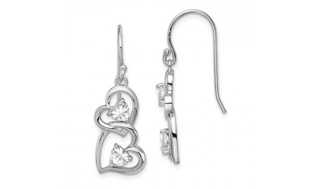 Quality Gold Sterling Silver Rhodium-plated CZ Heart Dangle Shepherd Hook Earrings - QE11904