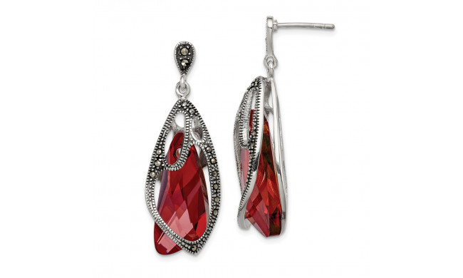 Quality Gold Sterling Silver Marcasite & Swarovski Elements Dangle Post Earrings - QE11131