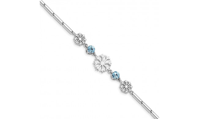 Quality Gold Sterling Silver RH-plated Clear & Blue Crystal Snowflake   Bracelet - QG5038-6.5