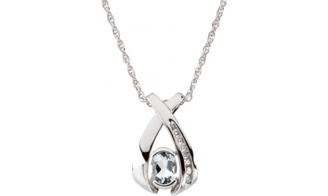 14K White 7x5 mm Oval Aquamarine & .08 CTW Diamond 18 Necklace - 6904564911P