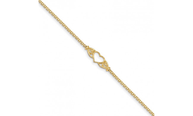 Quality Gold 14k  Polished Antiqued Heart Anklet - ANK118-10