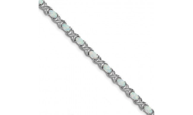 Quality Gold Sterling Silver Rhodium Plated 7.5 inch  Opal XO Bracelet - QX522CP