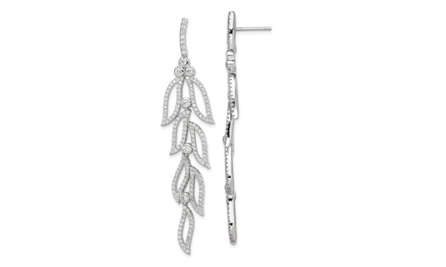 Quality Gold Sterling Silver Rhodium-plated CZ Leaves Dangle Post Earrings - QE13487